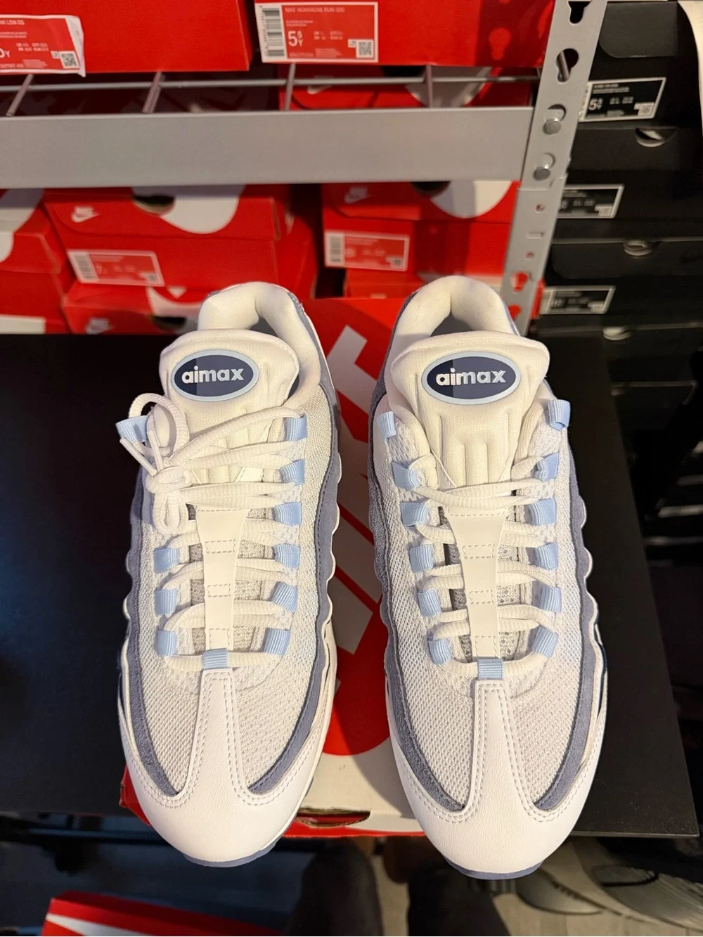 Nike Air Max 95 White with Light Blue and Navy Accents Women